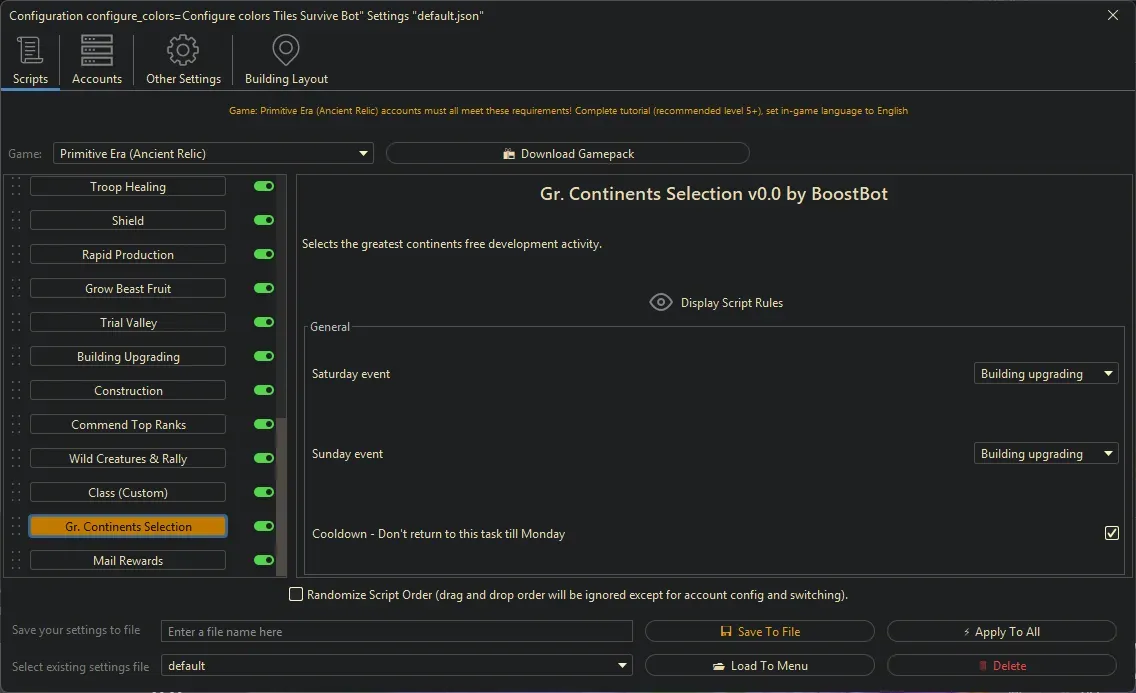 Primitive Era Bot - Gr. Continents Selection