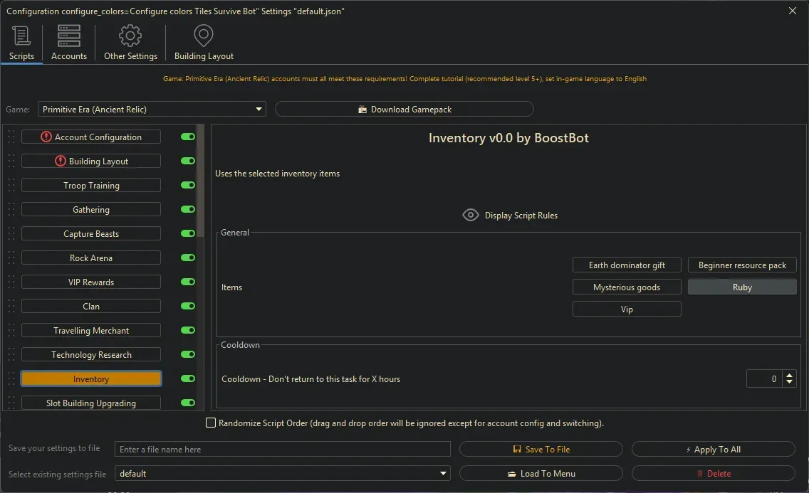 Primitive Era Bot - Inventory