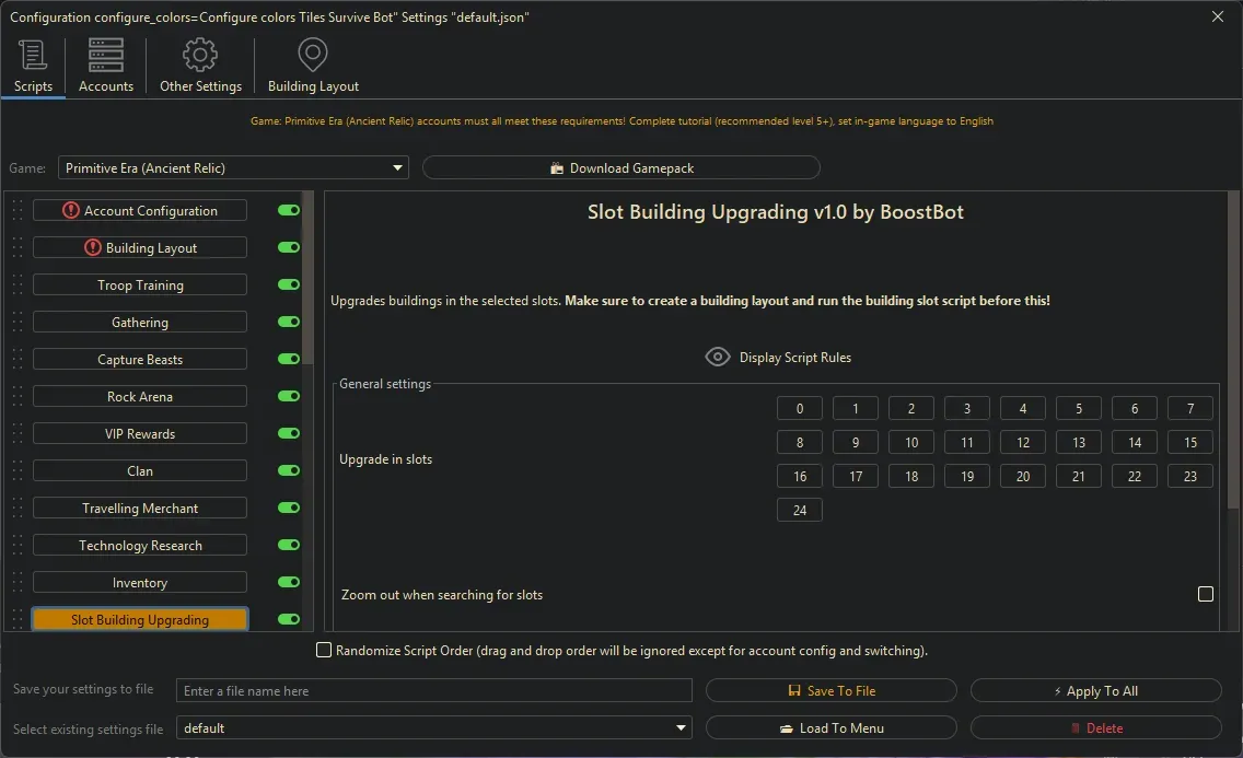 Primitive Era Bot - Slot Building Upgrading