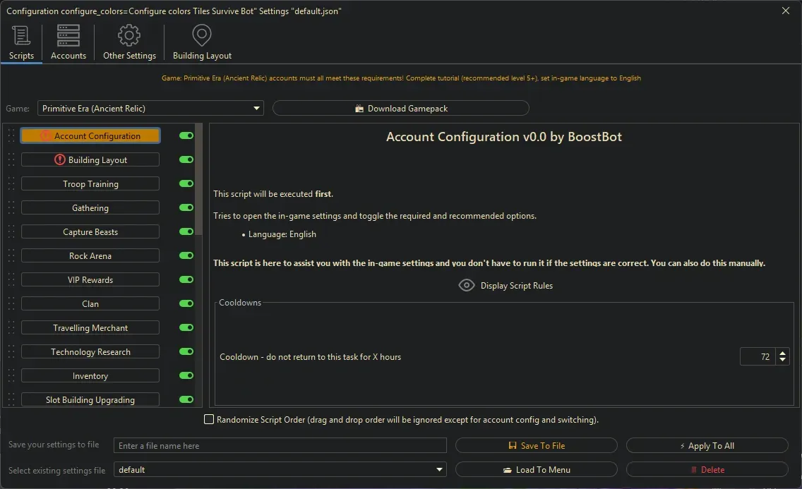 Primitive Era Bot - Account Configuration