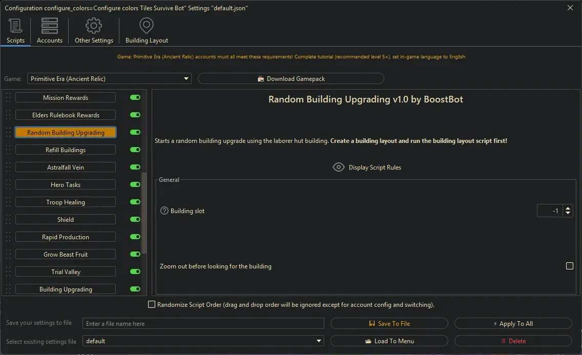 Primitive Era Bot - Random Building Upgrading