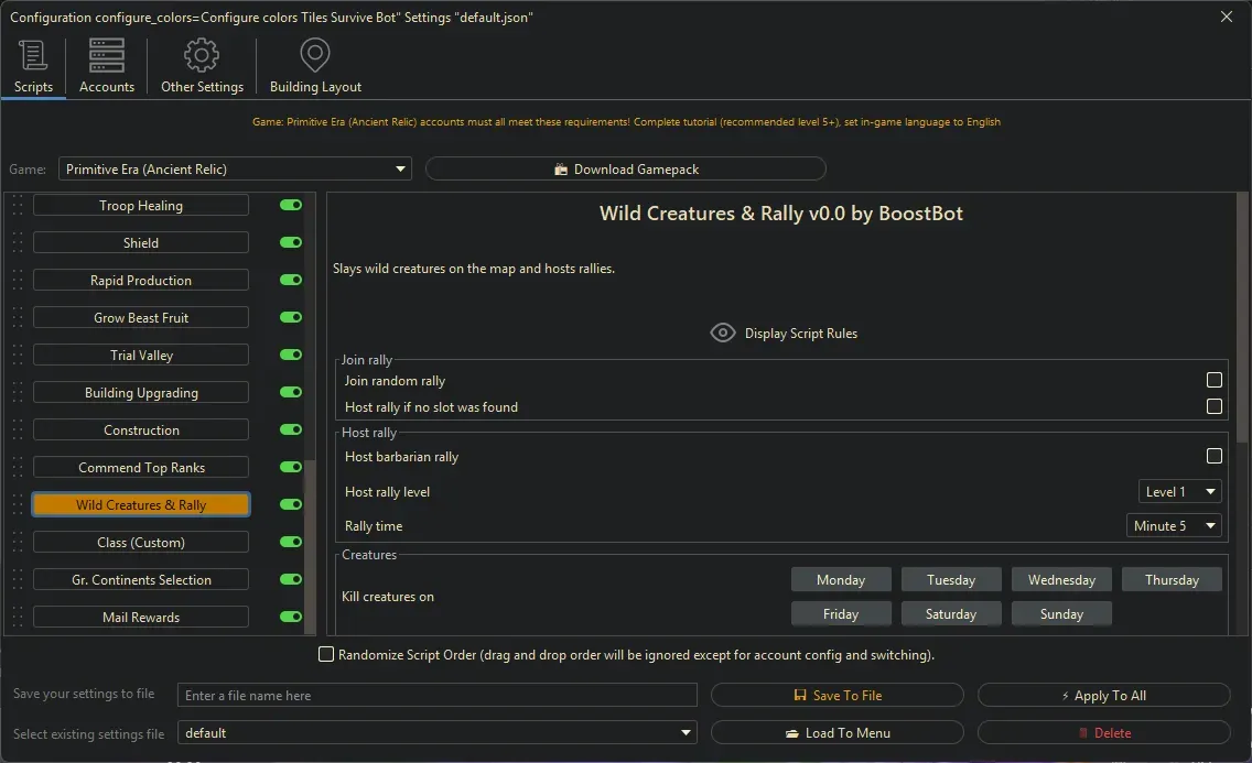 Primitive Era Bot - Wild Creatures & Rally